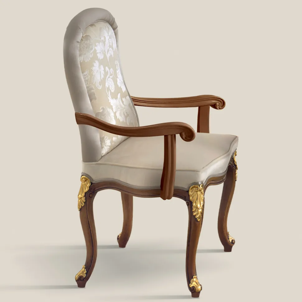 Sedia Classica in Legno Noce e Tessuto Imbottito Made in Italy - Baroque