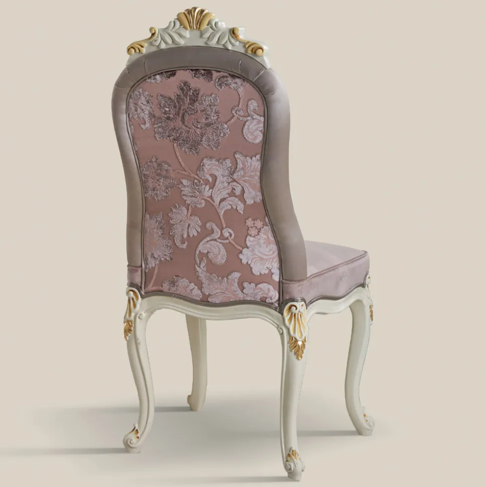 Sedia Classica Legno Bianco e Tessuto Imbottito Made in Italy - Baroque