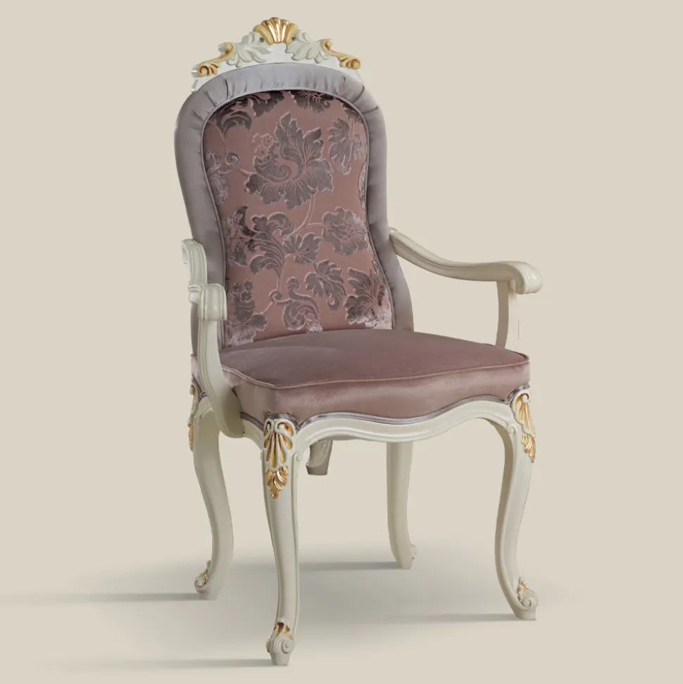 Sedia Classica Legno Bianco e Tessuto Imbottito Made in Italy - Baroque