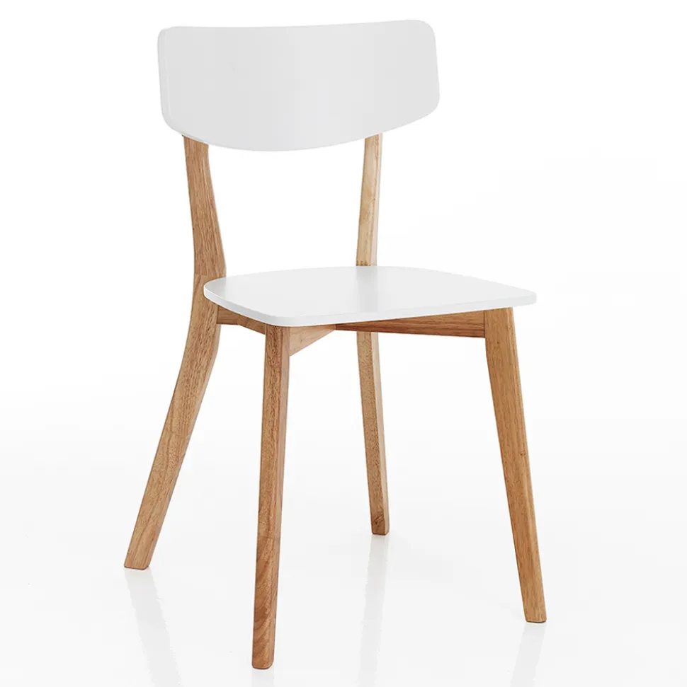 Sedia da Cucina in Legno Massello Bianco e Tinto Rovere 2 Pezzi - Tonino