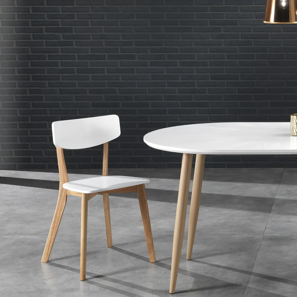 Sedia da Cucina in Legno Massello Bianco e Tinto Rovere 2 Pezzi - Tonino