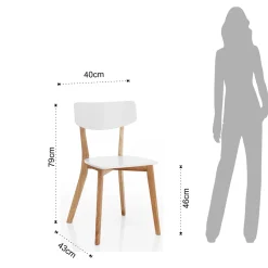 Sedia da Cucina in Legno Massello Bianco e Tinto Rovere 2 Pezzi - Tonino