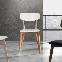 Sedia da Cucina in Legno Massello Bianco e Tinto Rovere 2 Pezzi - Tonino