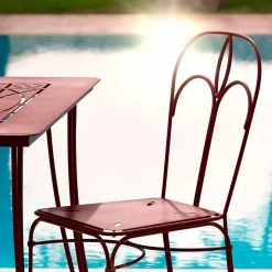Sedia da Giardino in Ferro Rosso con Cuscino Made in Italy, 2 Pezzi - Agata