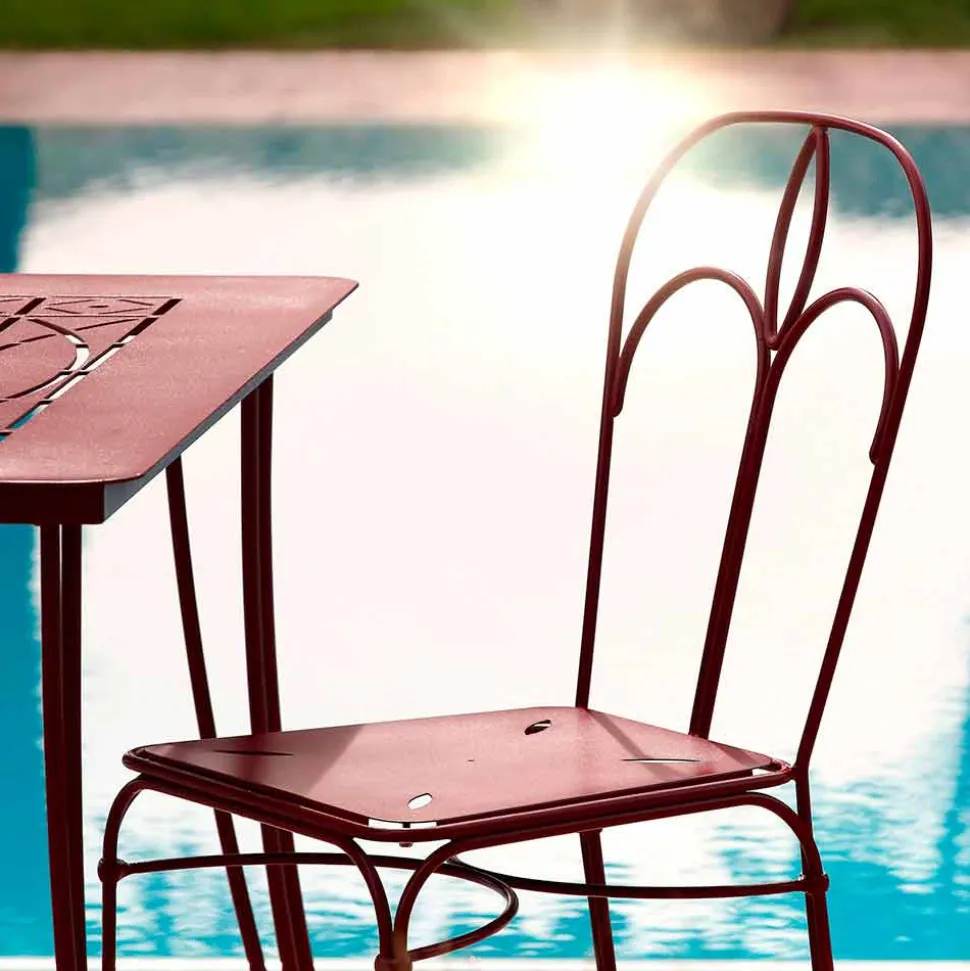 Sedia da Giardino in Ferro Rosso con Cuscino Made in Italy, 2 Pezzi - Agata