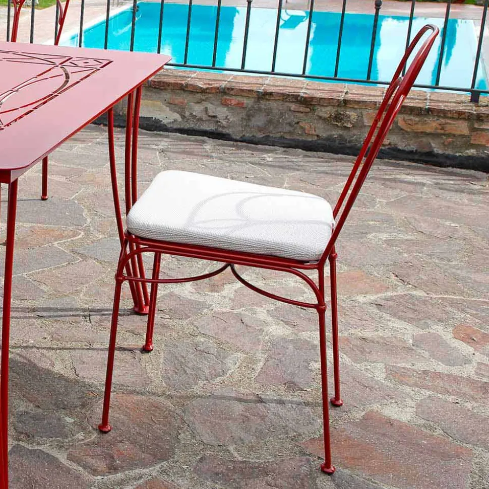 Sedia da Giardino in Ferro Rosso con Cuscino Made in Italy, 2 Pezzi - Agata