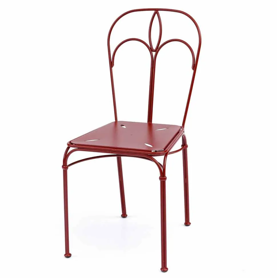 Sedia da Giardino in Ferro Rosso con Cuscino Made in Italy, 2 Pezzi - Agata
