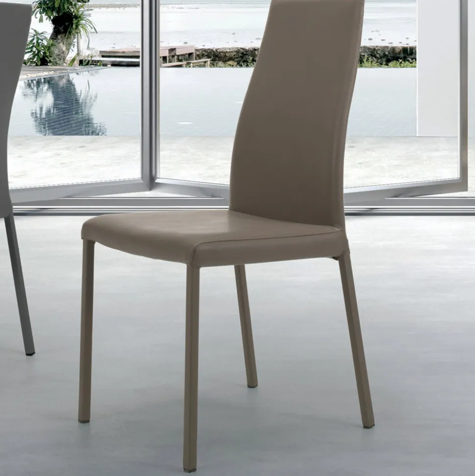 Sedia da Interno con Struttura e Seduta in Acciaio Rivestito Made in Italy - Padova