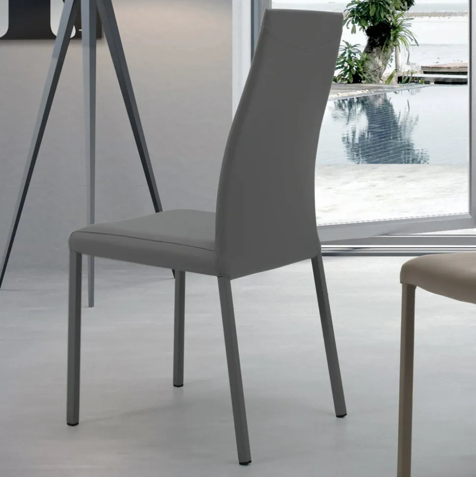 Sedia da Interno con Struttura e Seduta in Acciaio Rivestito Made in Italy - Padova