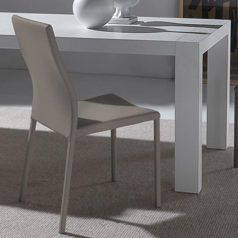 Sedia da Pranzo con Struttura e Seduta in Ecopelle Colorato, 4 Pezzi - Alba