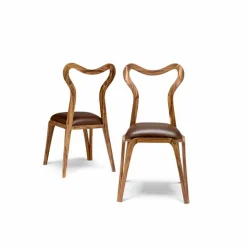 Sedia da pranzo design moderno in legno e pelle, l.41xp.46 cm, Carol