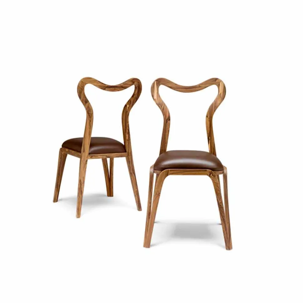 Sedia da pranzo design moderno in legno e pelle, l.41xp.46 cm, Carol
