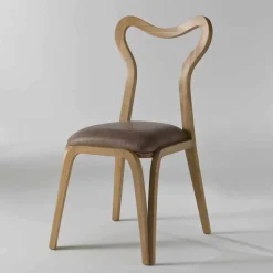 Sedia da pranzo design moderno in legno e pelle, l.41xp.46 cm, Carol