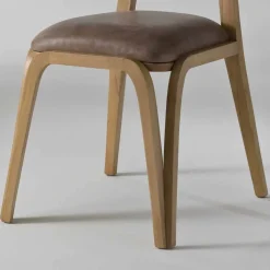 Sedia da pranzo design moderno in legno e pelle, l.41xp.46 cm, Carol