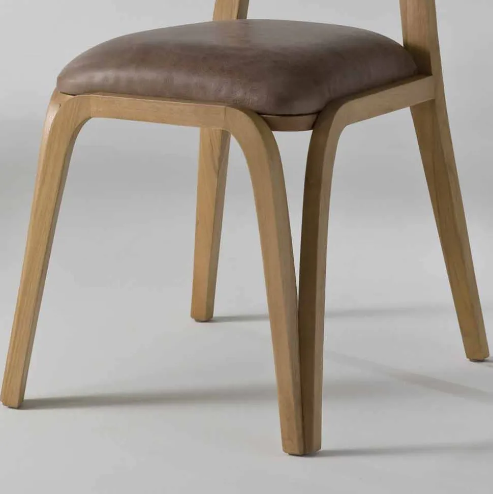 Sedia da pranzo design moderno in legno e pelle, l.41xp.46 cm, Carol