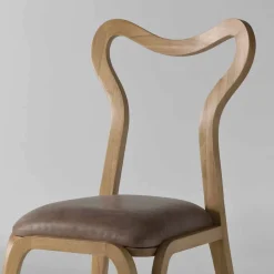 Sedia da pranzo design moderno in legno e pelle, l.41xp.46 cm, Carol
