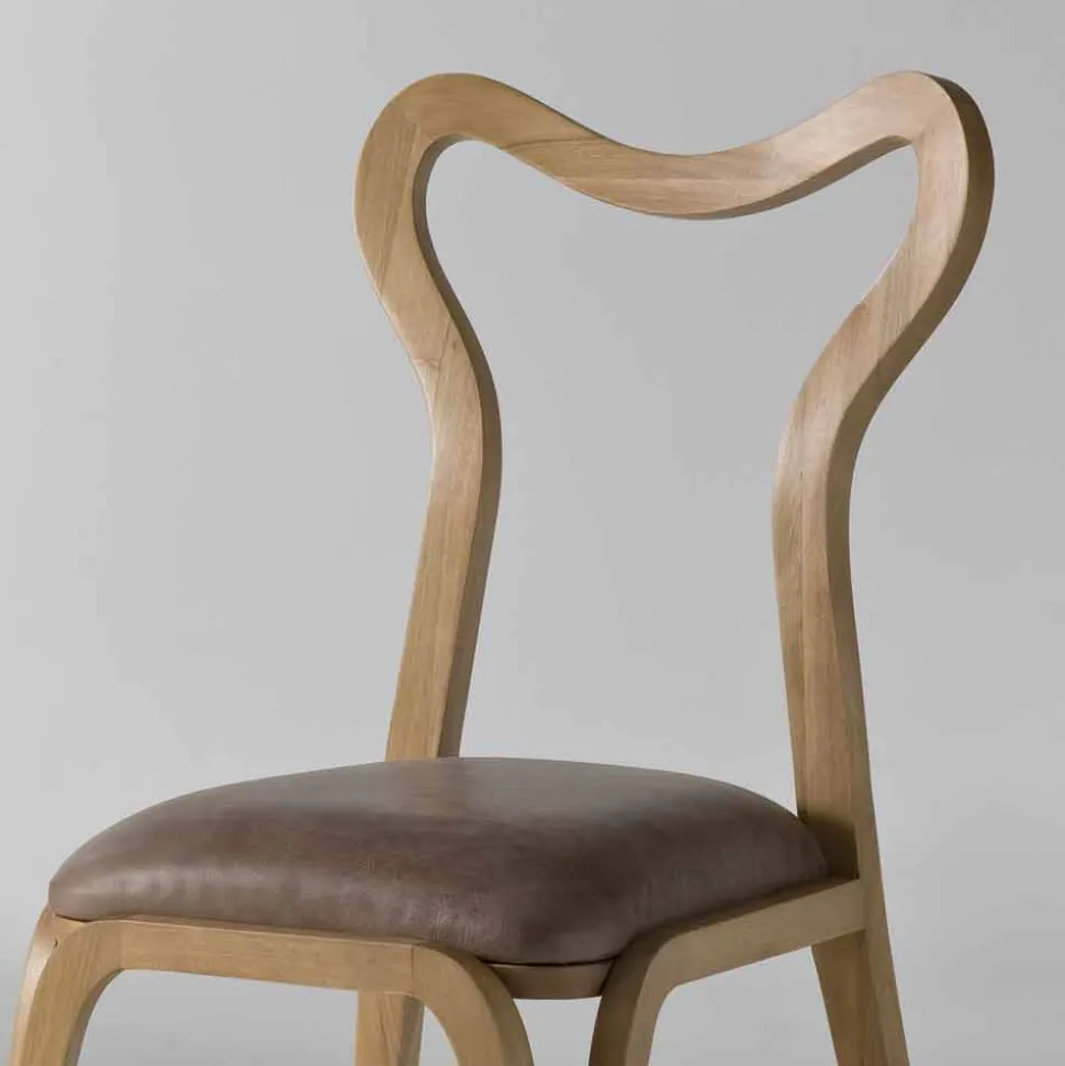 Sedia da pranzo design moderno in legno e pelle, l.41xp.46 cm, Carol