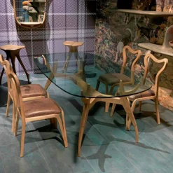 Sedia da pranzo design moderno in legno e pelle, l.41xp.46 cm, Carol