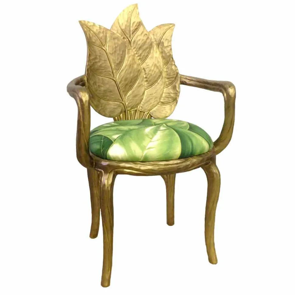 Sedia da pranzo imbottita oro di design moderno, made in Italy, Daniel