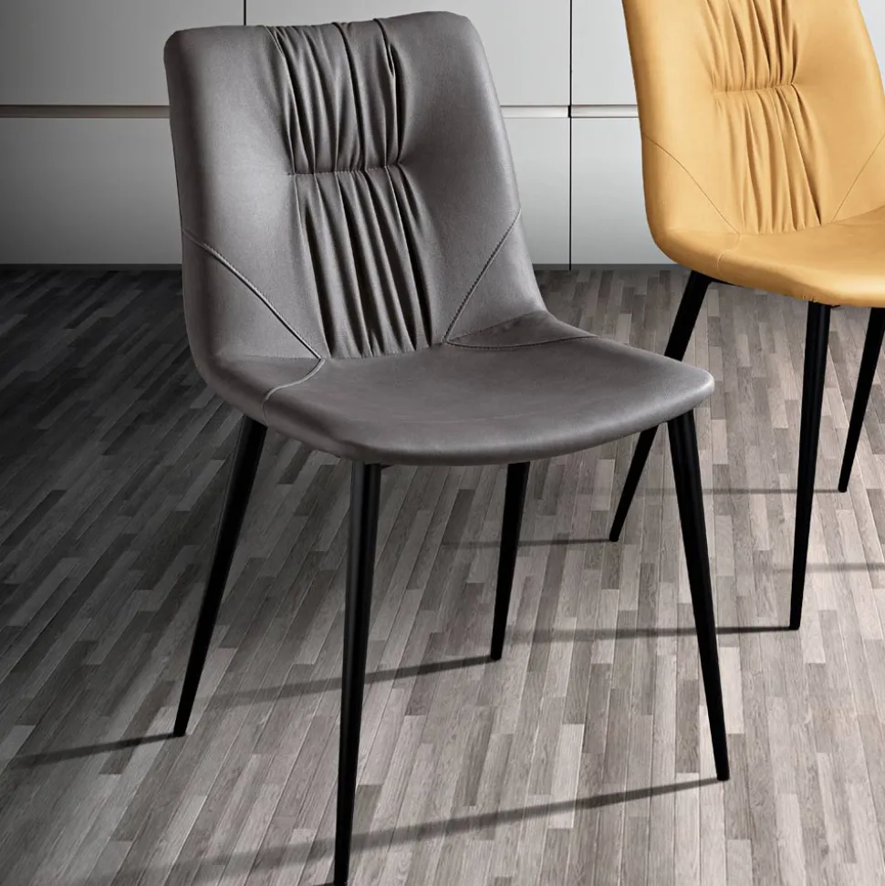 Sedia da Soggiorno in Tessuto Fibrato Effetto Pelle e Metallo Made in Italy - Gohan