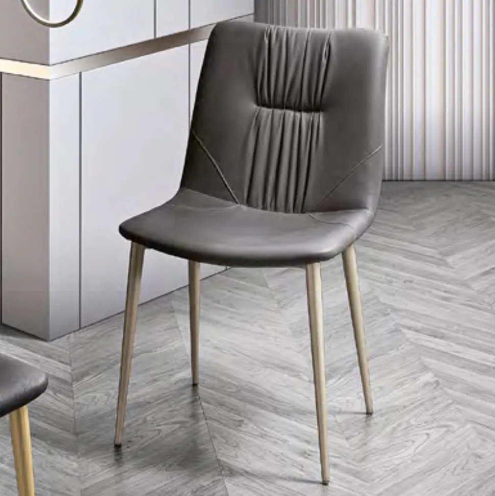 Sedia da Soggiorno in Tessuto Fibrato Effetto Pelle e Metallo Made in Italy - Gohan