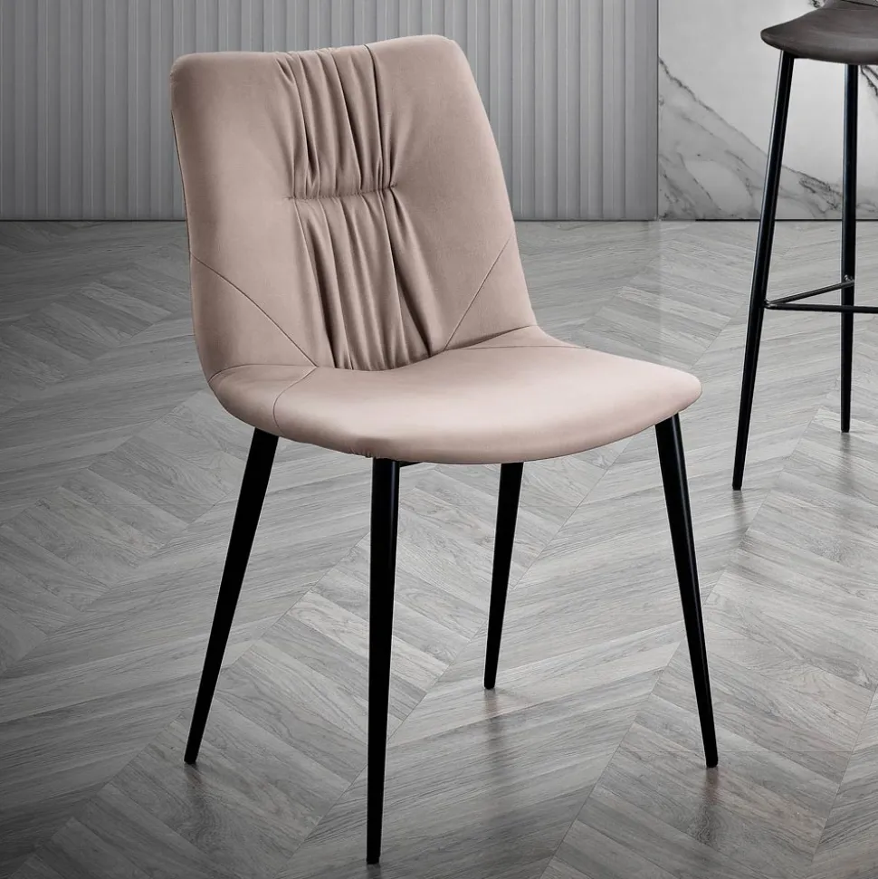 Sedia da Soggiorno in Tessuto Fibrato Effetto Pelle e Metallo Made in Italy - Gohan