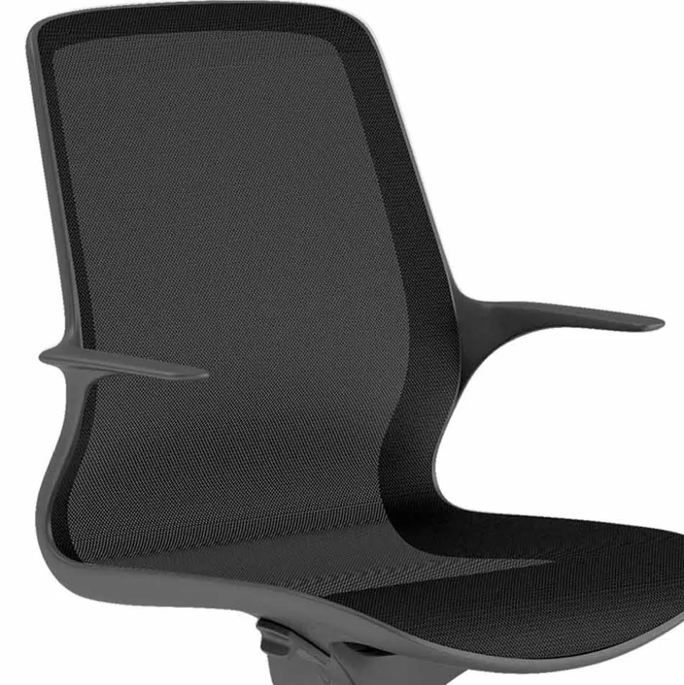 Sedia da Ufficio con Ruote Girevole in Rete Nera e Nylon Nero – Ayumu