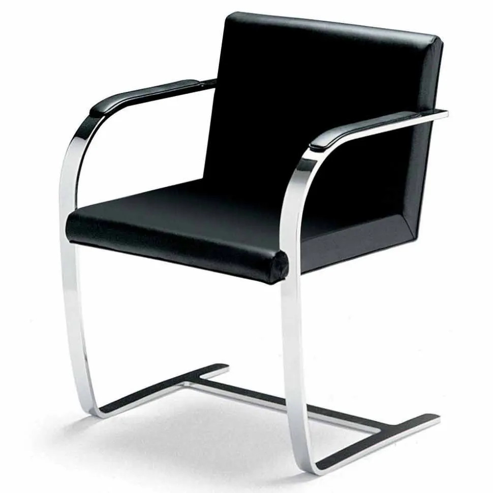 Sedia da Ufficio in Pelle con Struttura in Acciaio Cromo Made in Italy - Quarzo