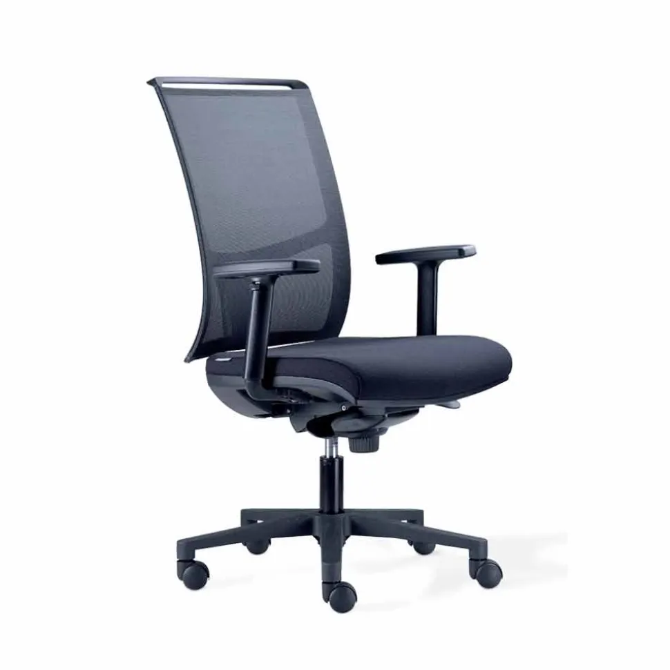 Sedia da Ufficio Semidirezionale in Tecnorete e Tessuto Nero – Vespasiano