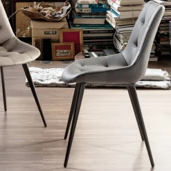 Sedia Imbottita per Sala da Pranzo in Ecopelle con Gambe Nere, 2 Pezzi - Edda