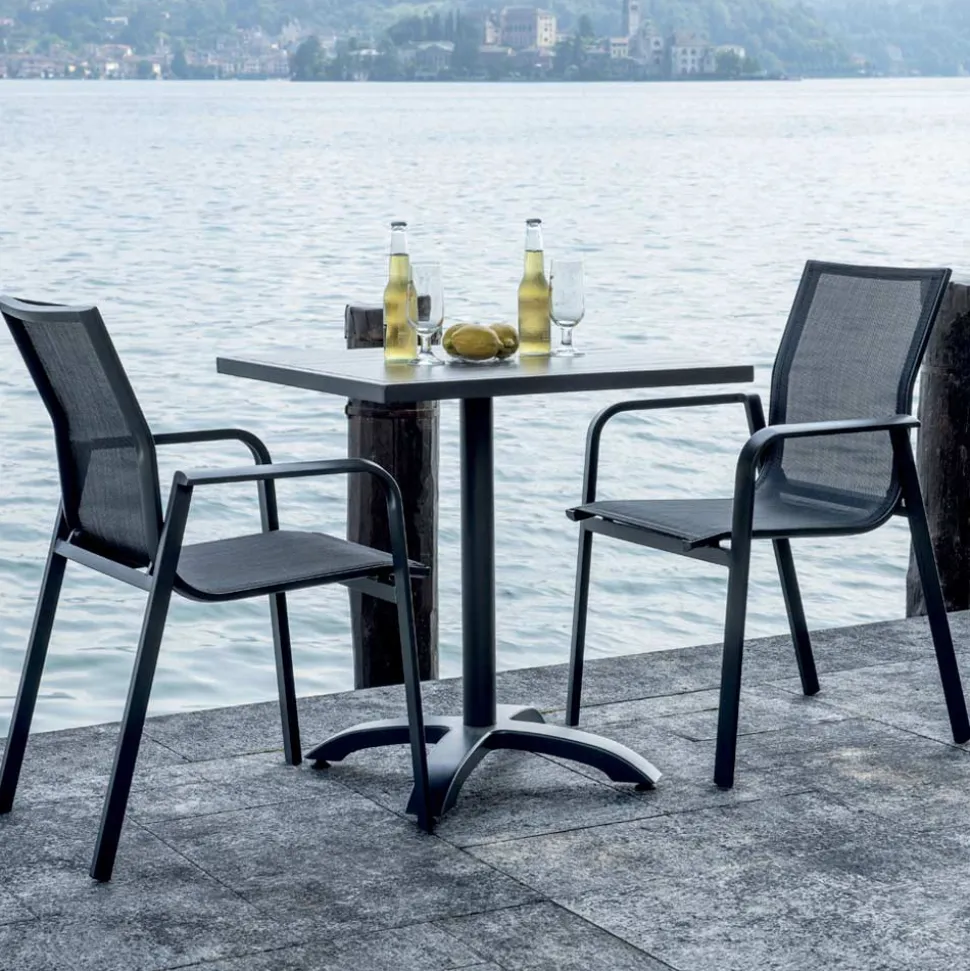 Sedia Impilabile con Braccioli in Alluminio e Textilene Bianco o Grigio - Greenstyle