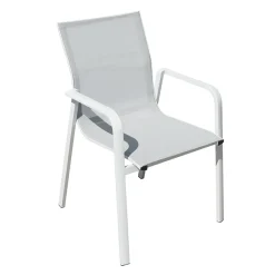 Sedia Impilabile con Braccioli in Alluminio e Textilene Bianco o Grigio - Greenstyle