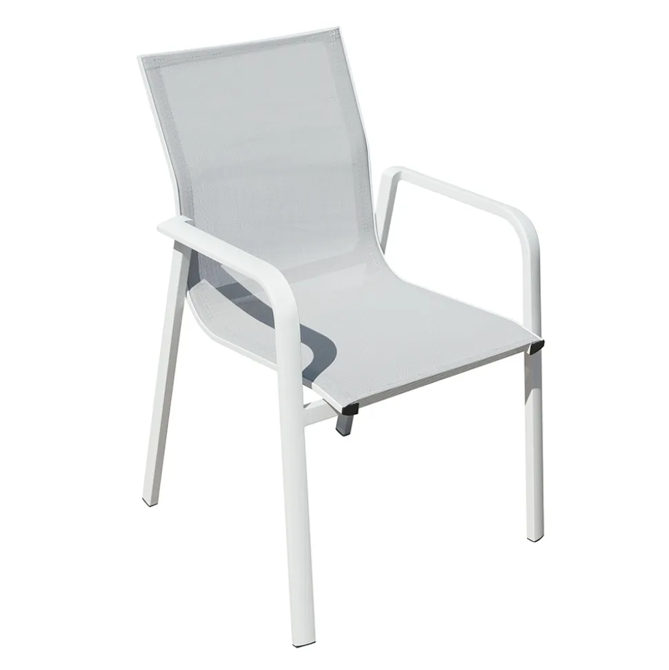 Sedia Impilabile con Braccioli in Alluminio e Textilene Bianco o Grigio - Greenstyle