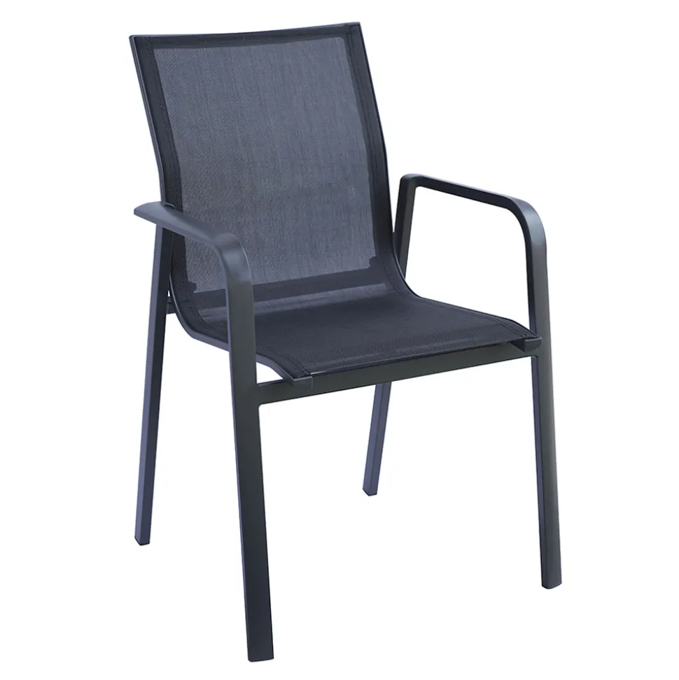 Sedia Impilabile con Braccioli in Alluminio e Textilene Bianco o Grigio - Greenstyle
