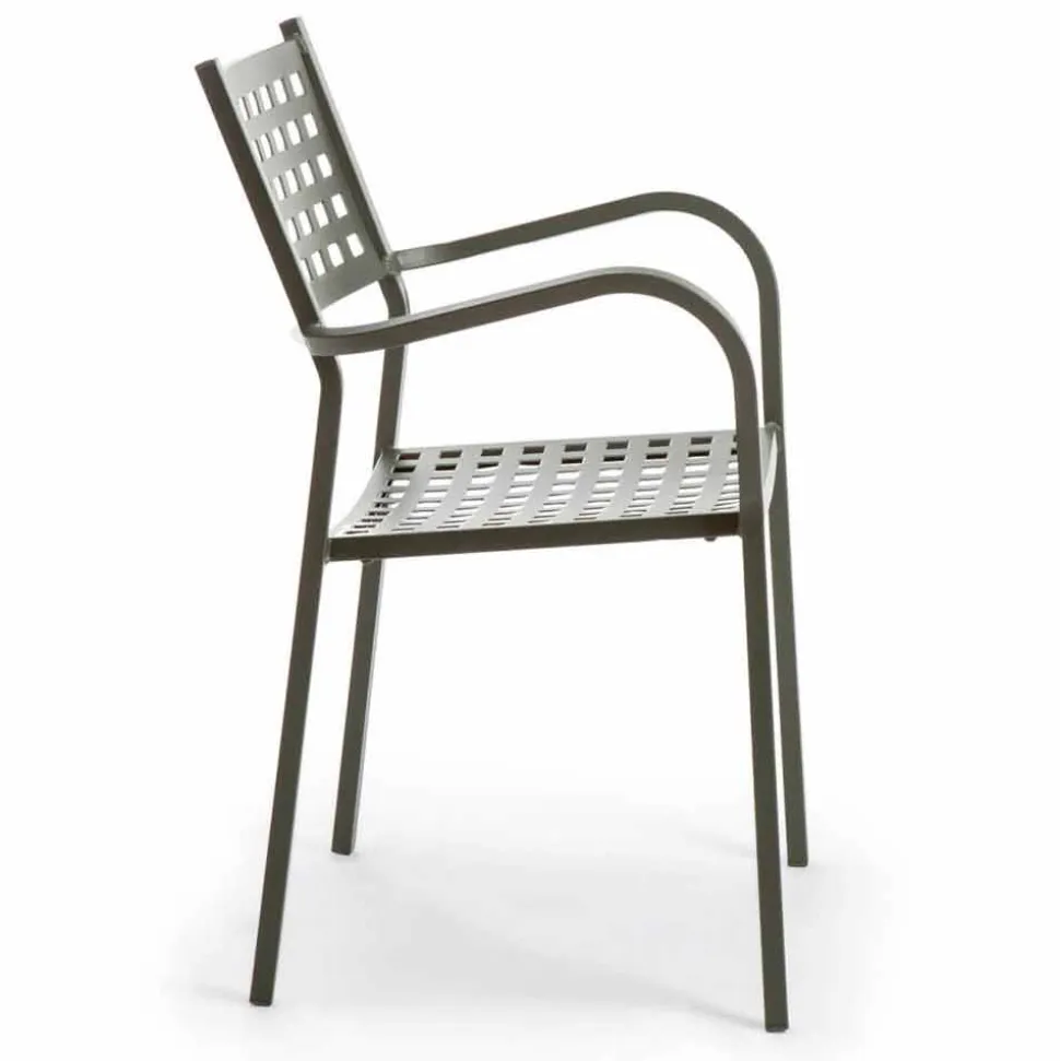 Sedia Impilabile da Esterno in Metallo Verniciato Made in Italy, 8 Pezzi - Lina
