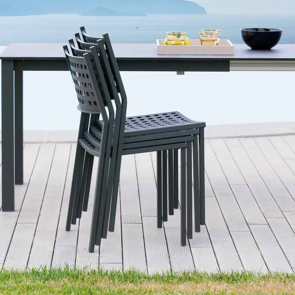 Sedia Impilabile da Esterno in Metallo Verniciato Made in Italy, 8 Pezzi - Lina