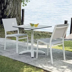 Sedia Impilabile da Giardino in Alluminio e Textilene Bianco o Grigio - Floraforma