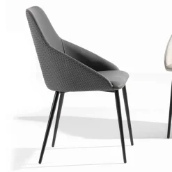 Sedia in Ecopelle con Schienale Decorato e Base in Metallo Nero, 2 Pezzi - Nima