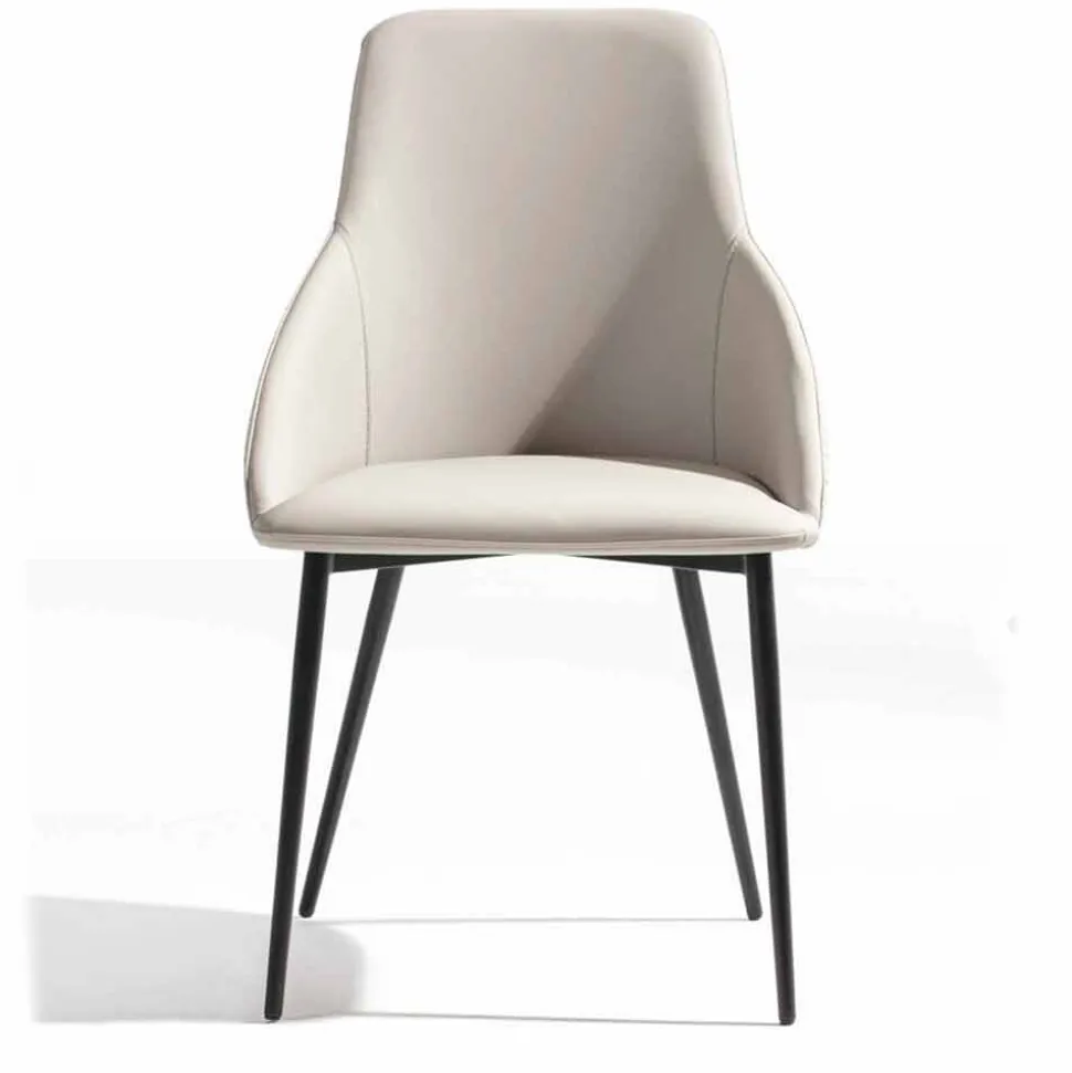 Sedia in Ecopelle con Schienale Decorato e Base in Metallo Nero, 2 Pezzi - Nima