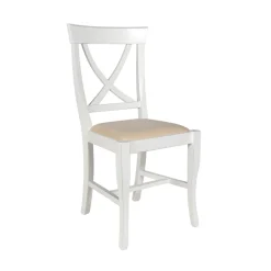 Sedia in Legno Bianco Spigolato e Tessuto Juma Beige Made in Italy - Diamante