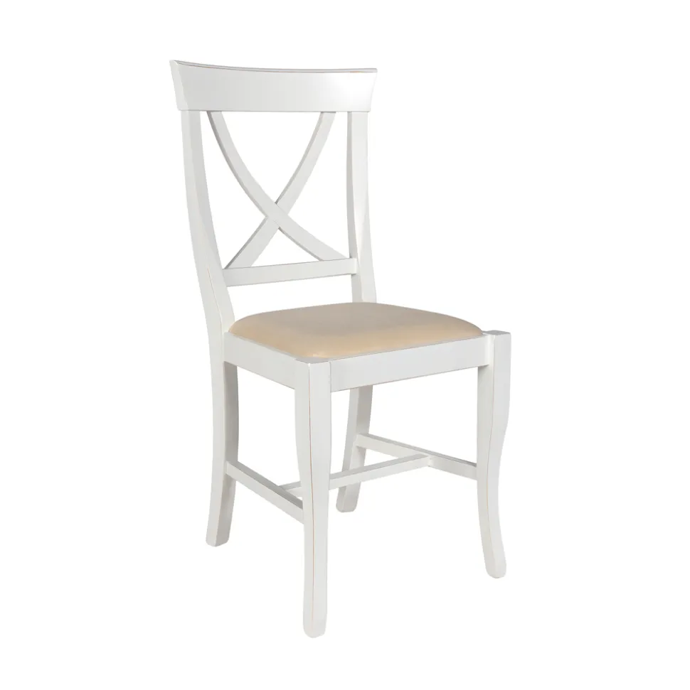 Sedia in Legno Bianco Spigolato e Tessuto Juma Beige Made in Italy - Diamante