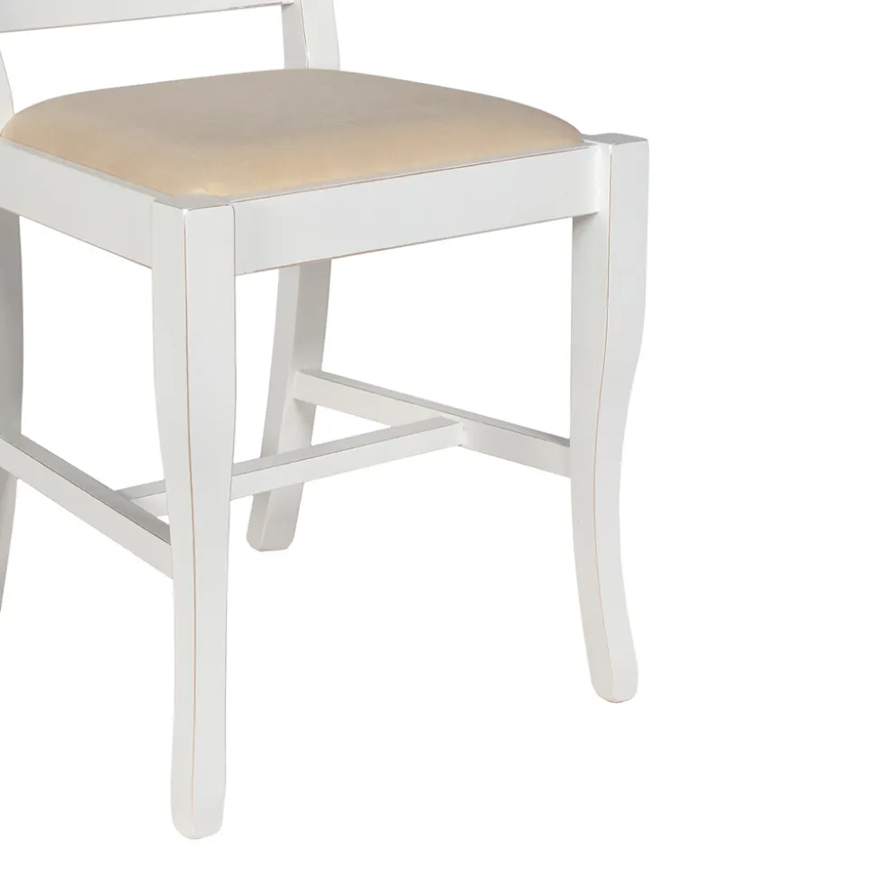 Sedia in Legno Bianco Spigolato e Tessuto Juma Beige Made in Italy - Diamante