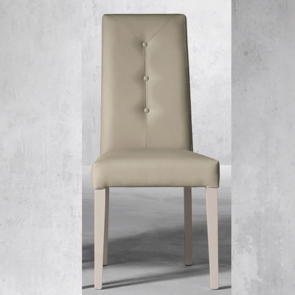 Sedia in Legno e Seduta in Ecopelle con Bottoni Design Italiano - Mircea
