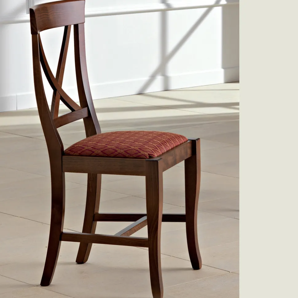 Sedia in Legno e Tessuto Design Classico Schienale Incrociato - Debussy
