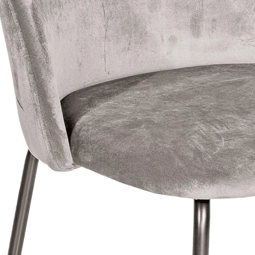 Sedia in Metallo Nero e Seduta in Velluto Grigio Made in Italy - Meredith