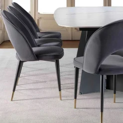 Sedia in Velluto con Gambe in Metallo Nero e Ottone Satinato, 4 Pezzi - Sibea