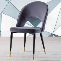 Sedia in Velluto con Gambe in Metallo Nero e Ottone Satinato, 4 Pezzi - Sibea