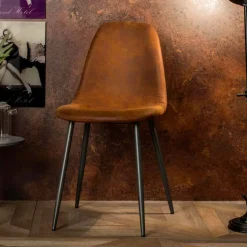 Sedia living moderna in similpelle marrone vintage, 4 pezzi - Elice