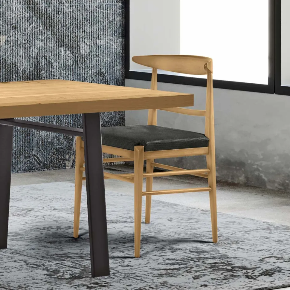 Sedia Moderna da Soggiorno in Tessuto e Legno Massello Made in Italy - Wilma