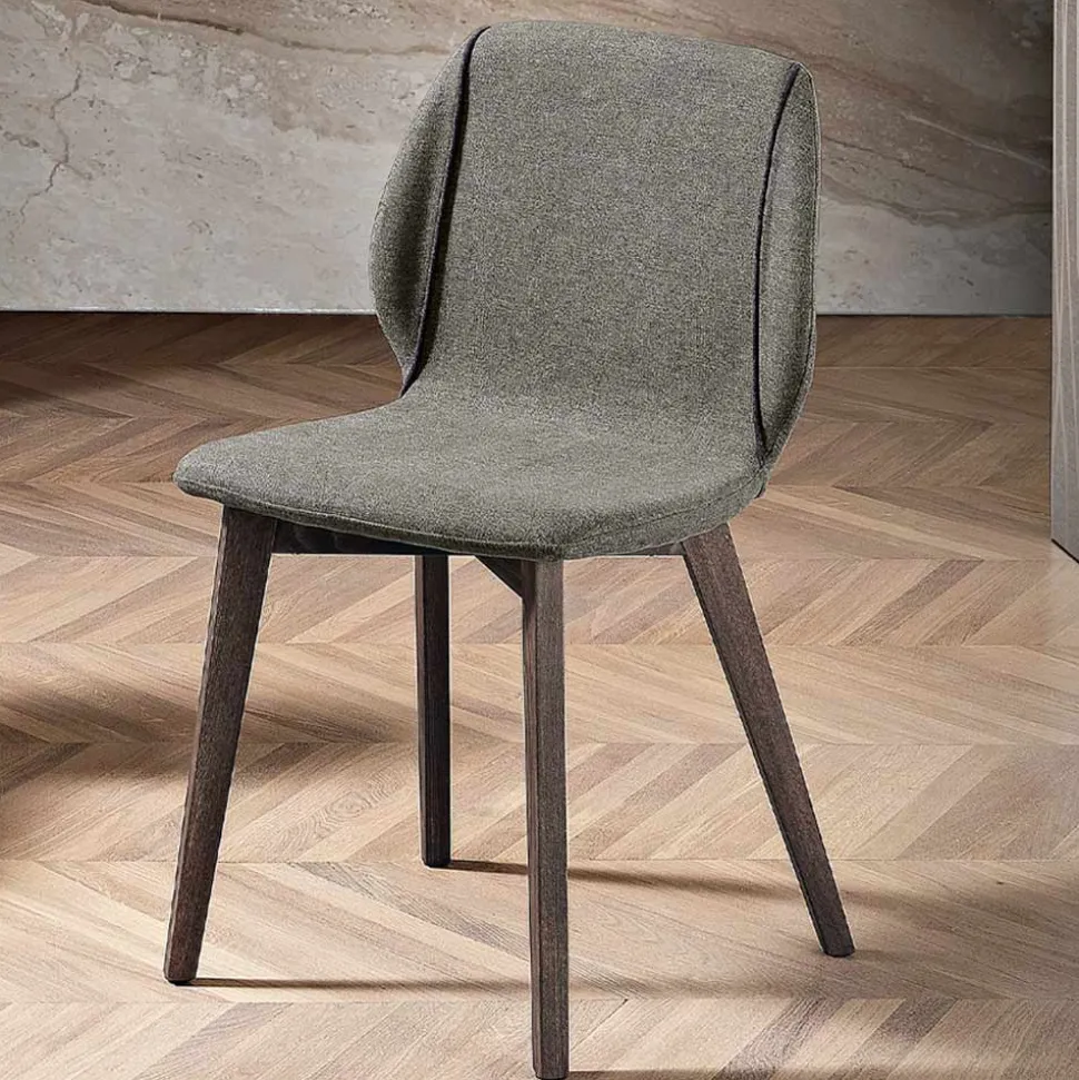 Sedia Moderna di Design Elegante in Tessuto con Bordino e Legno - Scarat